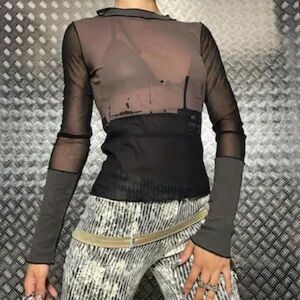 Vintage Cop Copine Brown and Black Mesh Long Sleeve Tee